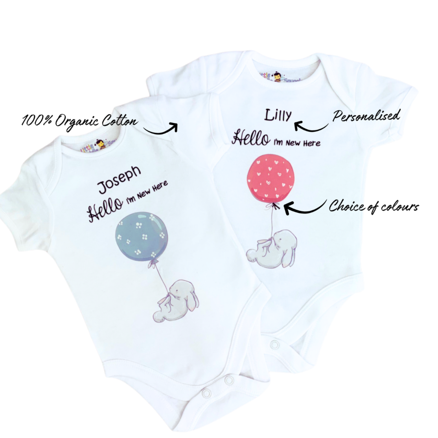 Bunny with balloon 'I'm New Here' Baby Vest