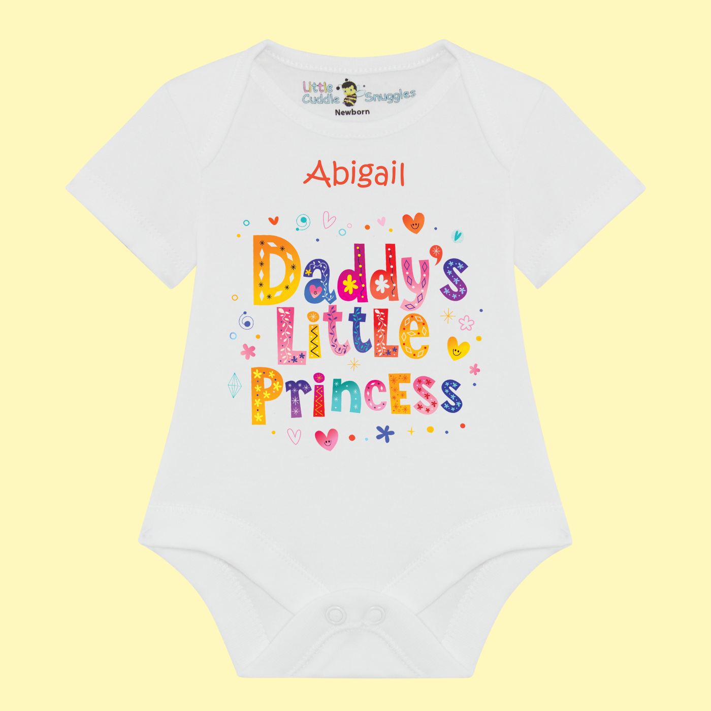Daddy's little Princess Baby short sleeve bodysuit, 100% Cotton.