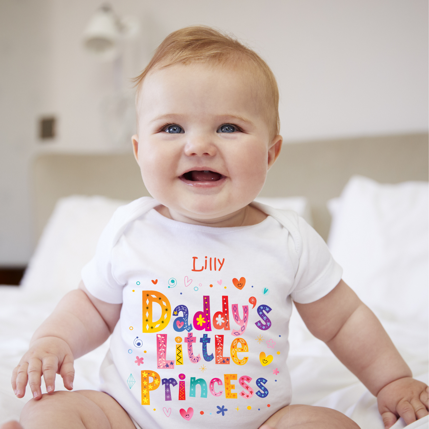 Daddy's little Princess Baby short sleeve bodysuit, 100% Cotton.