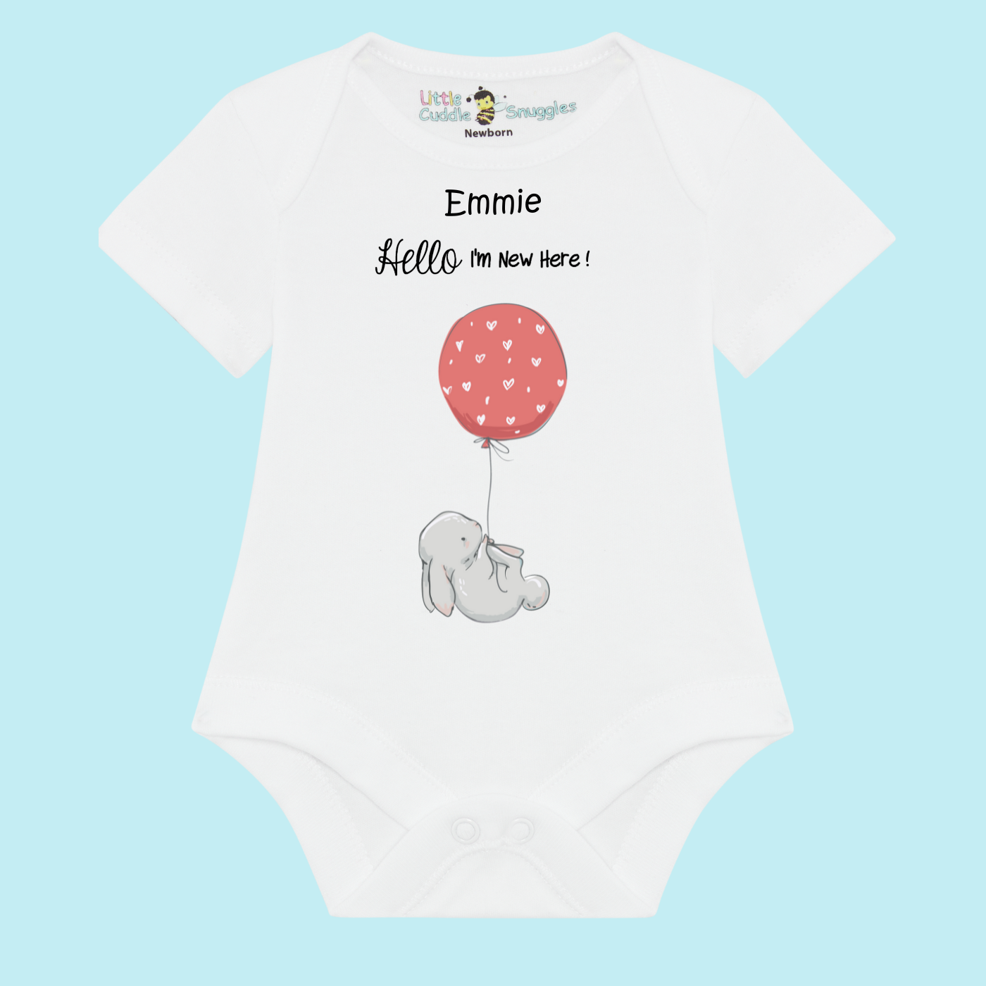 Bunny with balloon 'I'm New Here' Baby Vest