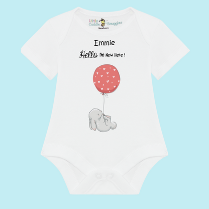 Bunny with balloon 'I'm New Here' Baby Vest