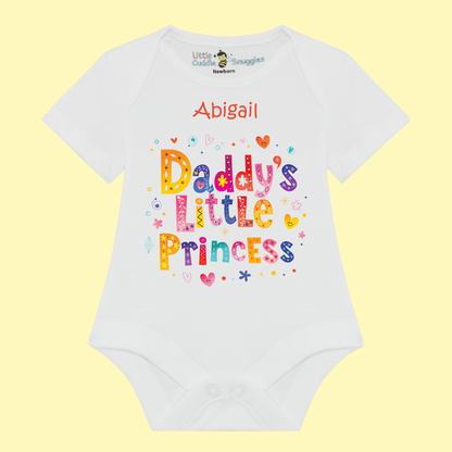 Daddy's little Princess Baby short sleeve bodysuit, 100% Cotton.