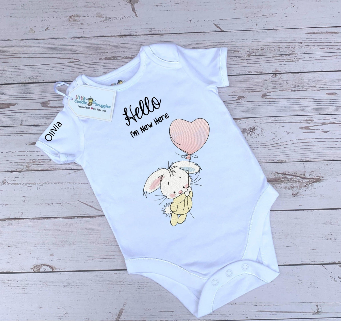 Bunny with heart balloon Baby Vest I'm New Here!