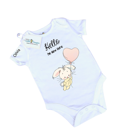 Bunny with heart balloon Baby Vest I'm New Here!